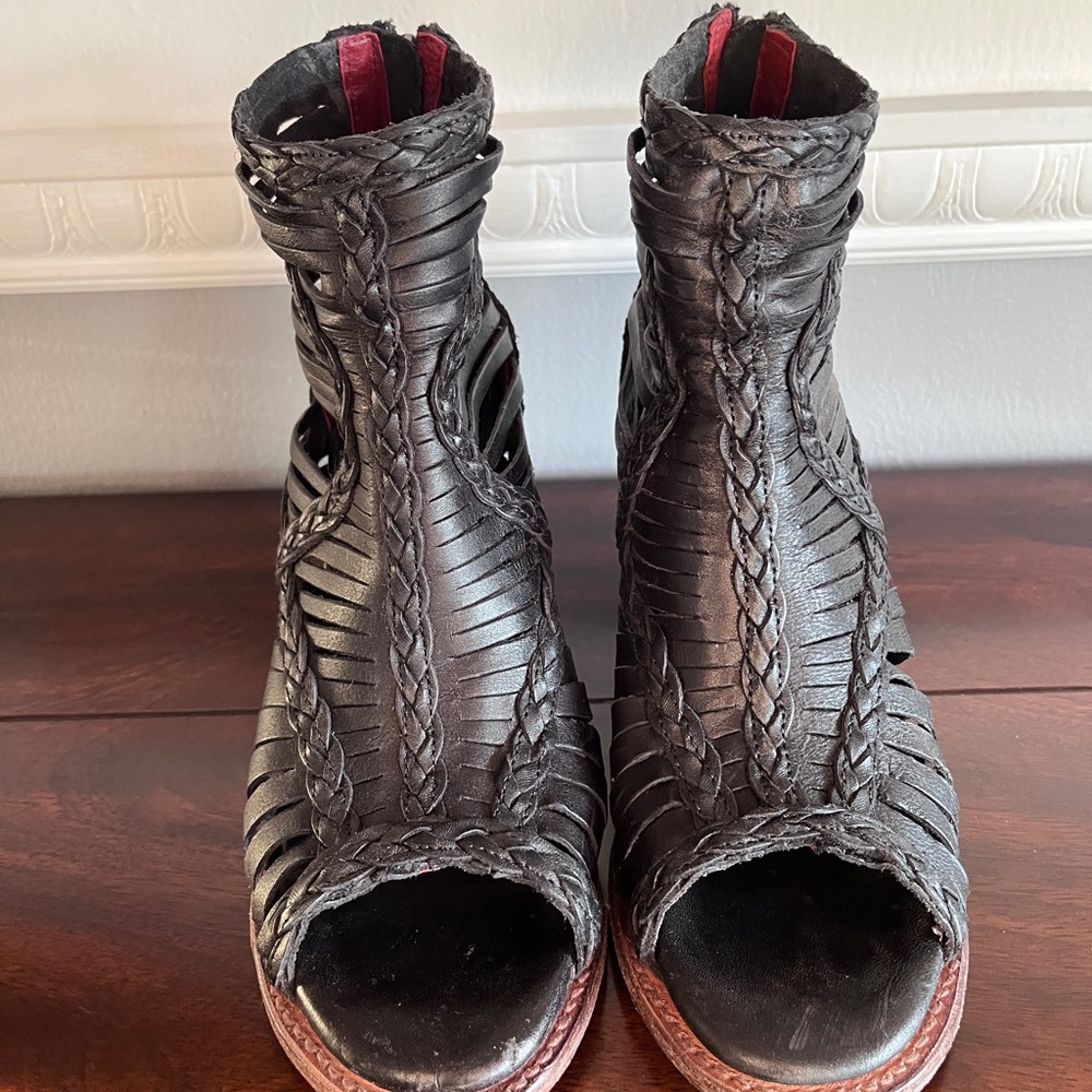 Freebird Black Heeled Boots with Lace-Up Design